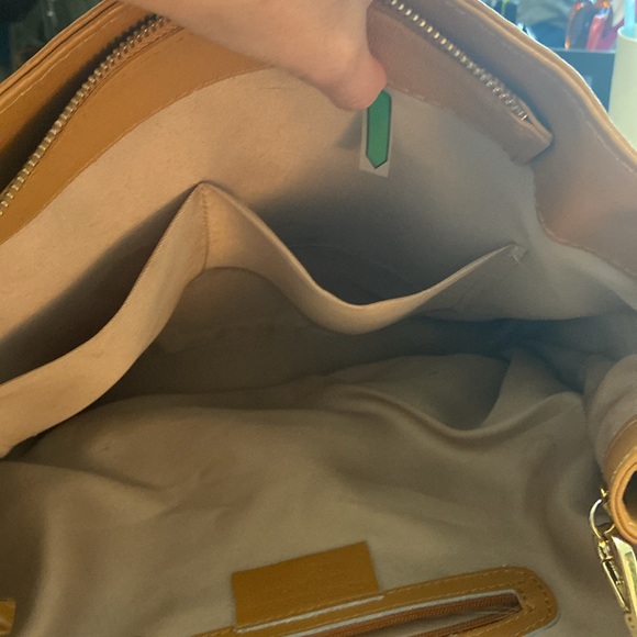 Dorse In Pelle Leather Camel Tote Bag Round Handles & Crossbody Strap Gold - Picture 17 of 17